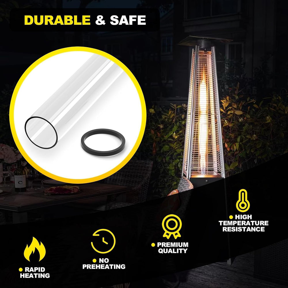 Patio Heater Glass Tube Replacement 49.5″ Tall 4″ Diameter with Rubber Ring