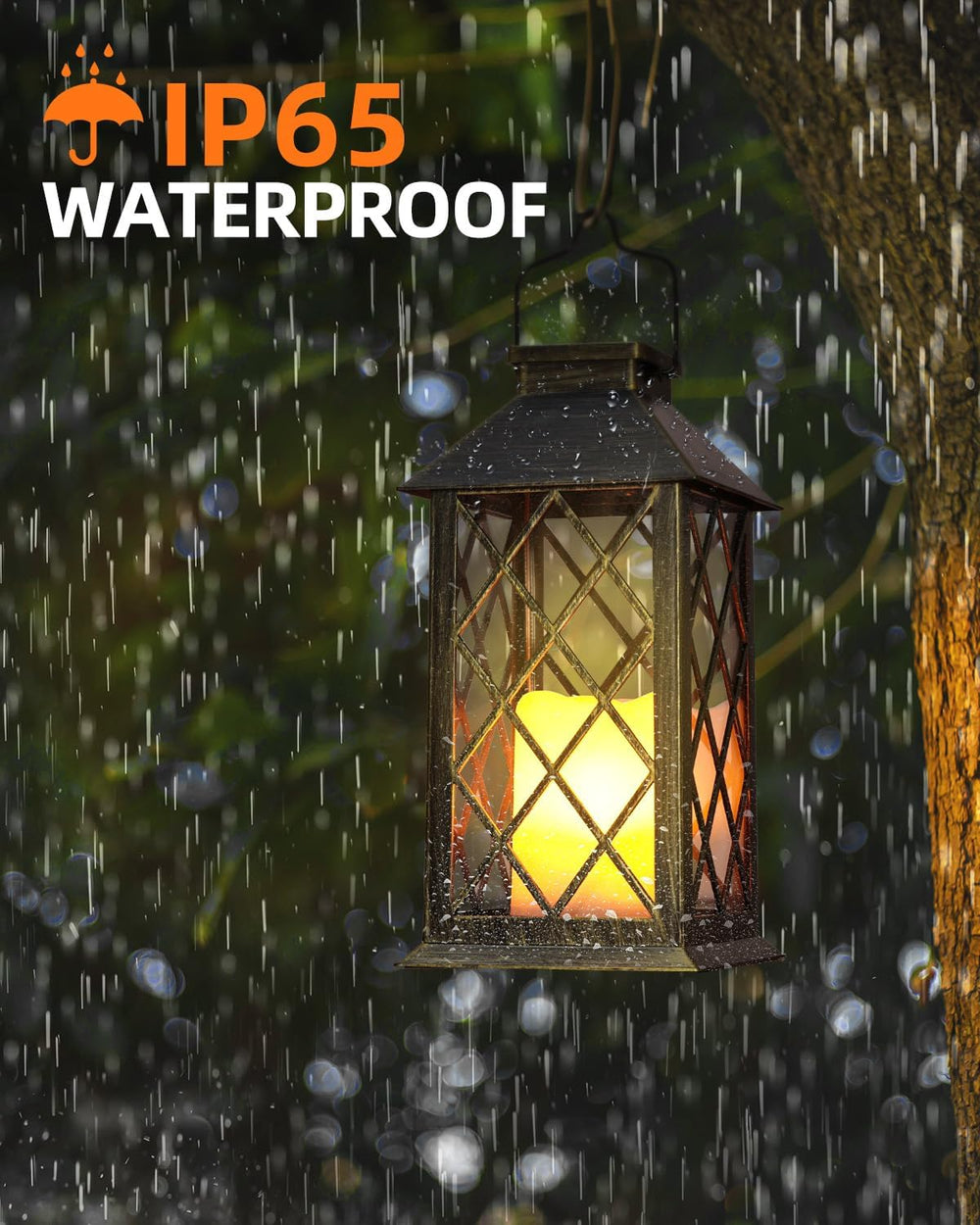 Otdair Solar Lanterns Outdoor Waterproof 14" Flickering LED, 2 Pack, Bronze