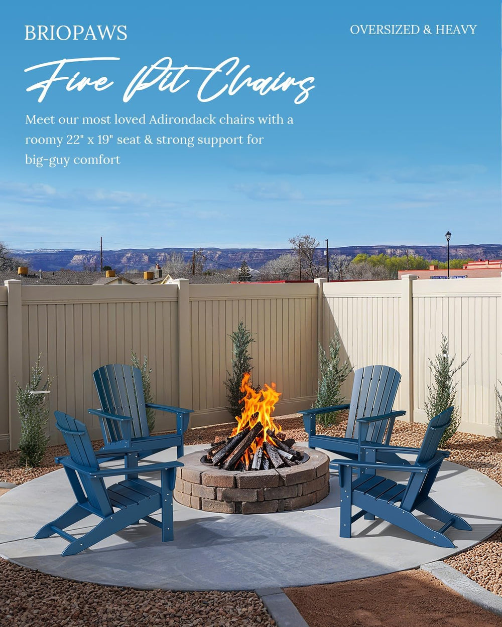 BRIOPAWS Oversized-Adirondack-Chairs-Set-of-4 | HDPE | All Weather | Blue