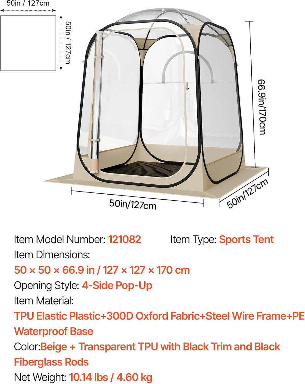 VEVOR Pop up Sports Tent, 8 Sizes Optional Clear Bubble Tent for 1-6 Person, ...