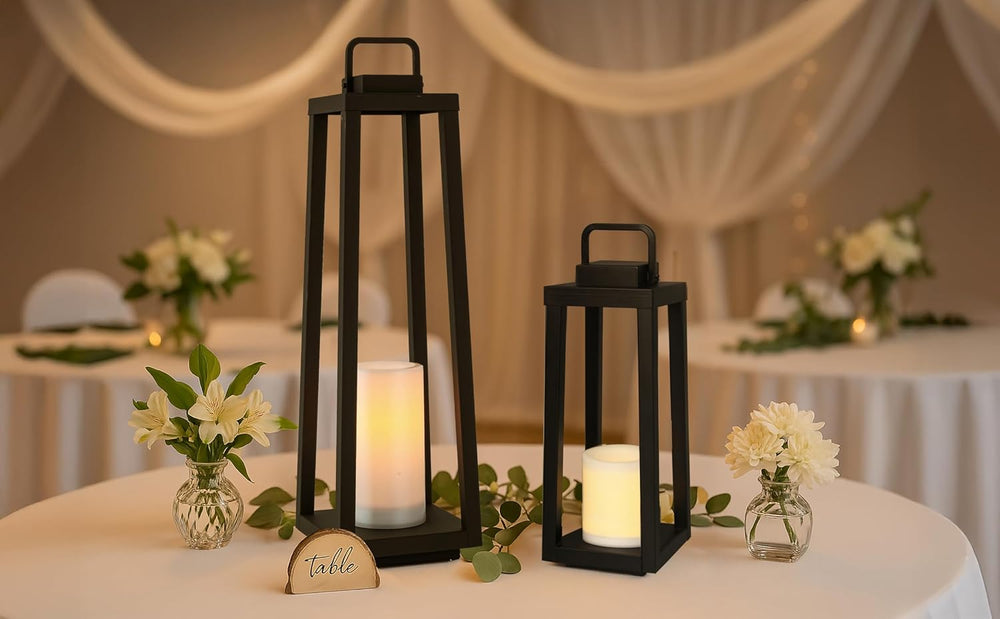 Integrated LED Solar Lantern Outdoor Large H24 Inch Black Metal Decorative So...