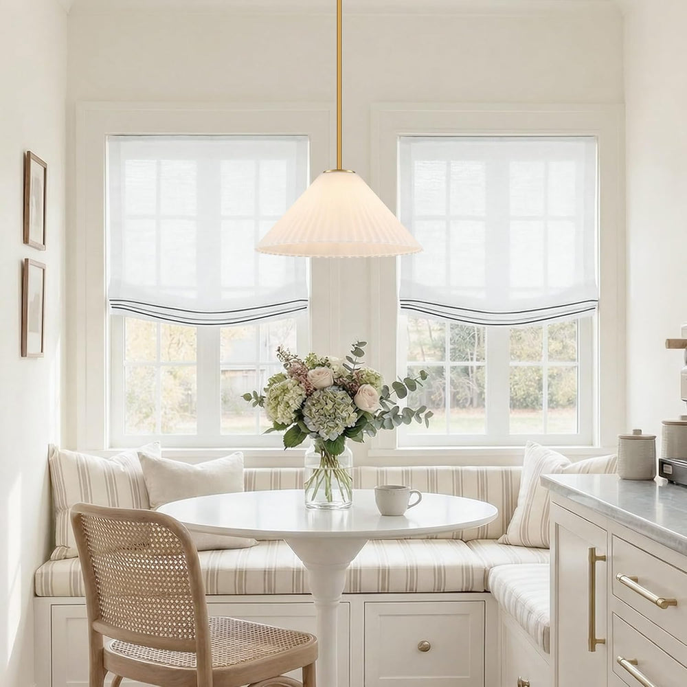 15.7 Inch Modern Pendant Lights, Ribbed Milk Glass 1-Light Single Pendant Lig...