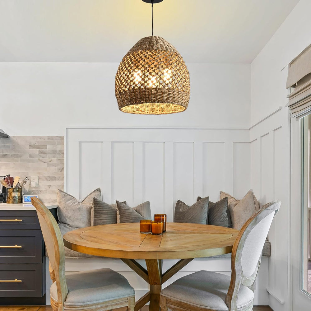 Rattan Pendant Light 13.39in Boho Coastal Wicker Hanging Lighting