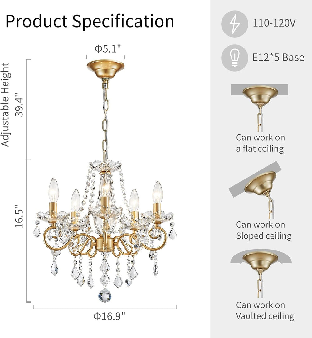 ANJIADENGSHI Mini Crystal Chandelier K9 Crystal Gold Chandelier for Living Ro...