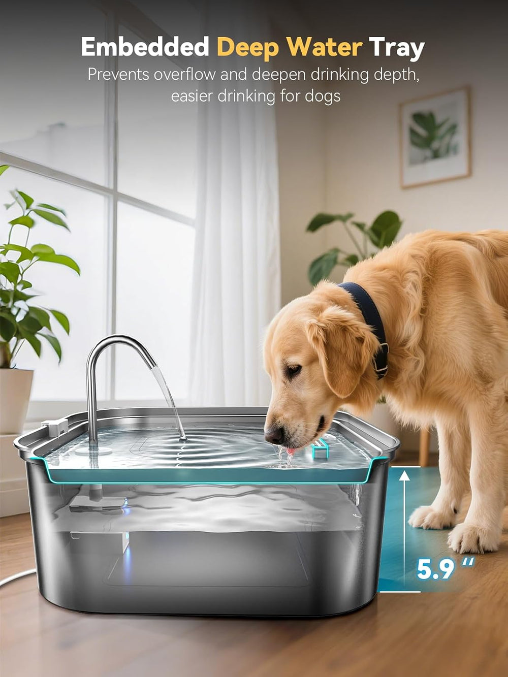 Large Dog Water Fountain 14L/3.7Gal, Stainless Steel Pet Fountain for Large D...