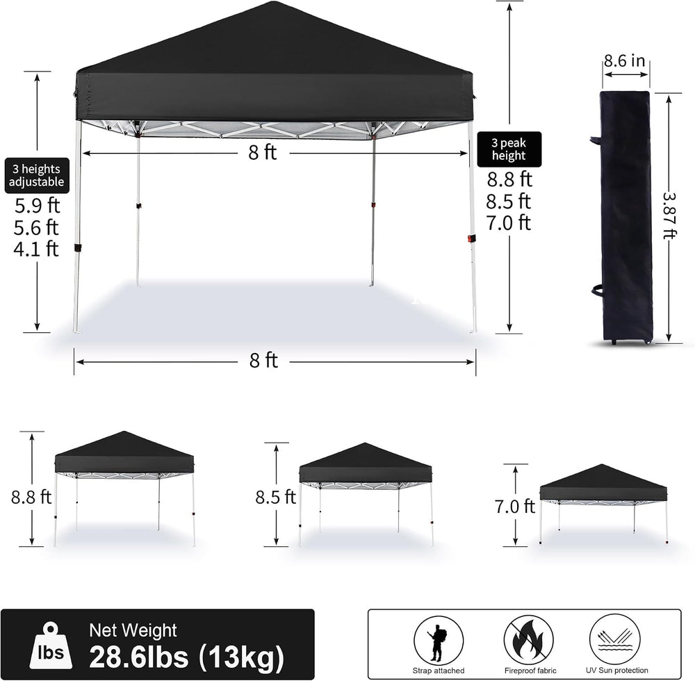 Pop Up Canopy 8X8 FT,Portable Sun Instant Shelter w/Backpack Bag,Waterproof,A...