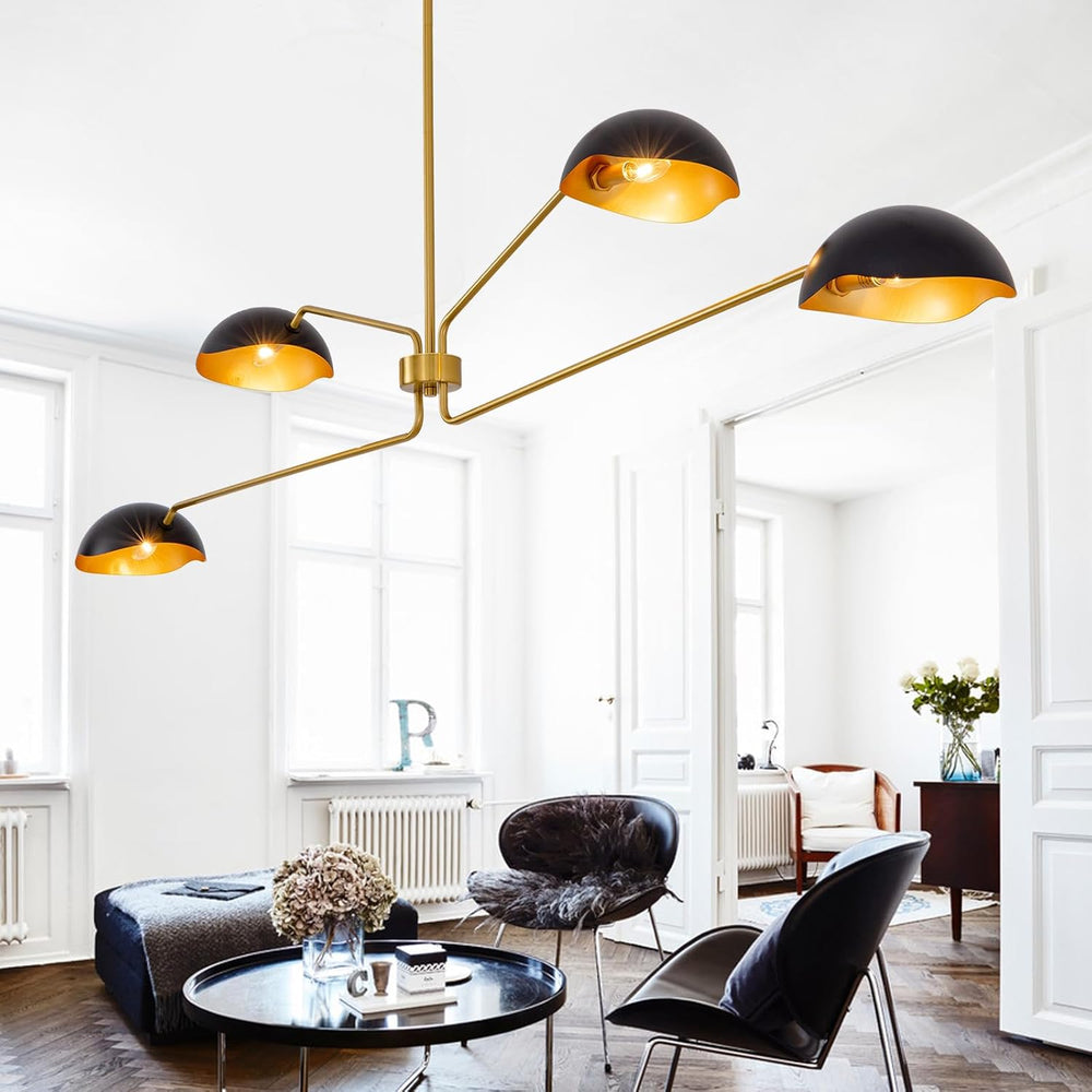 Modern Chandelier Large 55" Black and Gold Sputnik Chandeliers 4 Lights ...