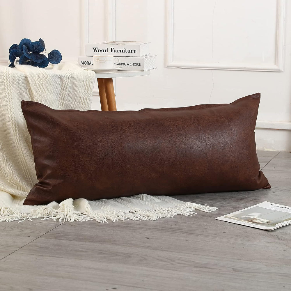 PANOD Decorative Lumbar Throw Pillow Covers 16 x 36,Premium Faux Leather Long...