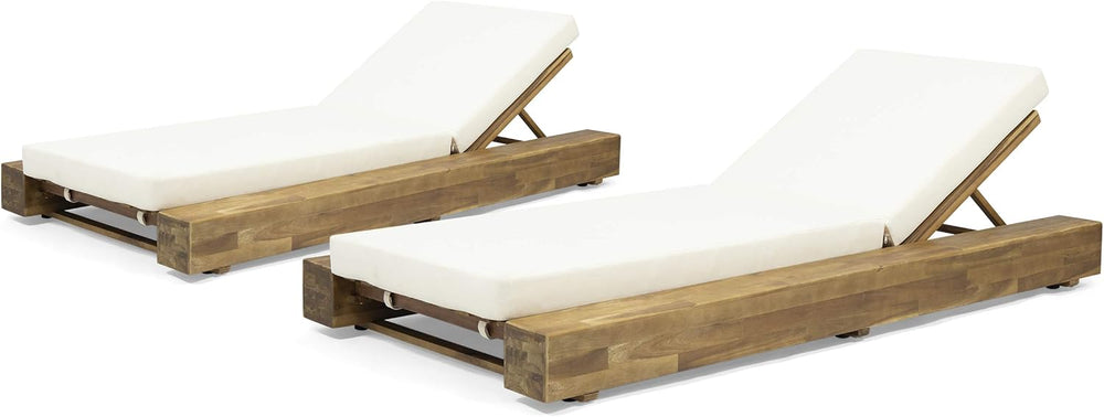 GDFStudio Outdoor Acacia Wood Chaise Lounge and Cushion Sets (Set of 2), and ...