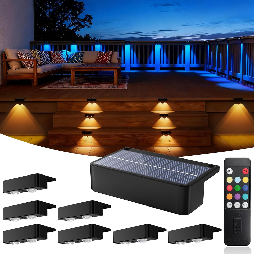 Solar Fence Lights Outdoor with Remote 8 Pack, Warm/Cool White & RGB 12 M...