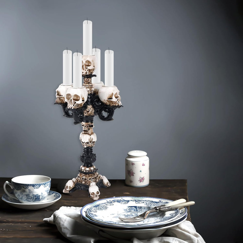 Skull Candle Holder for Halloween Decoration, Resin Gothic Skeleton Head Cand...