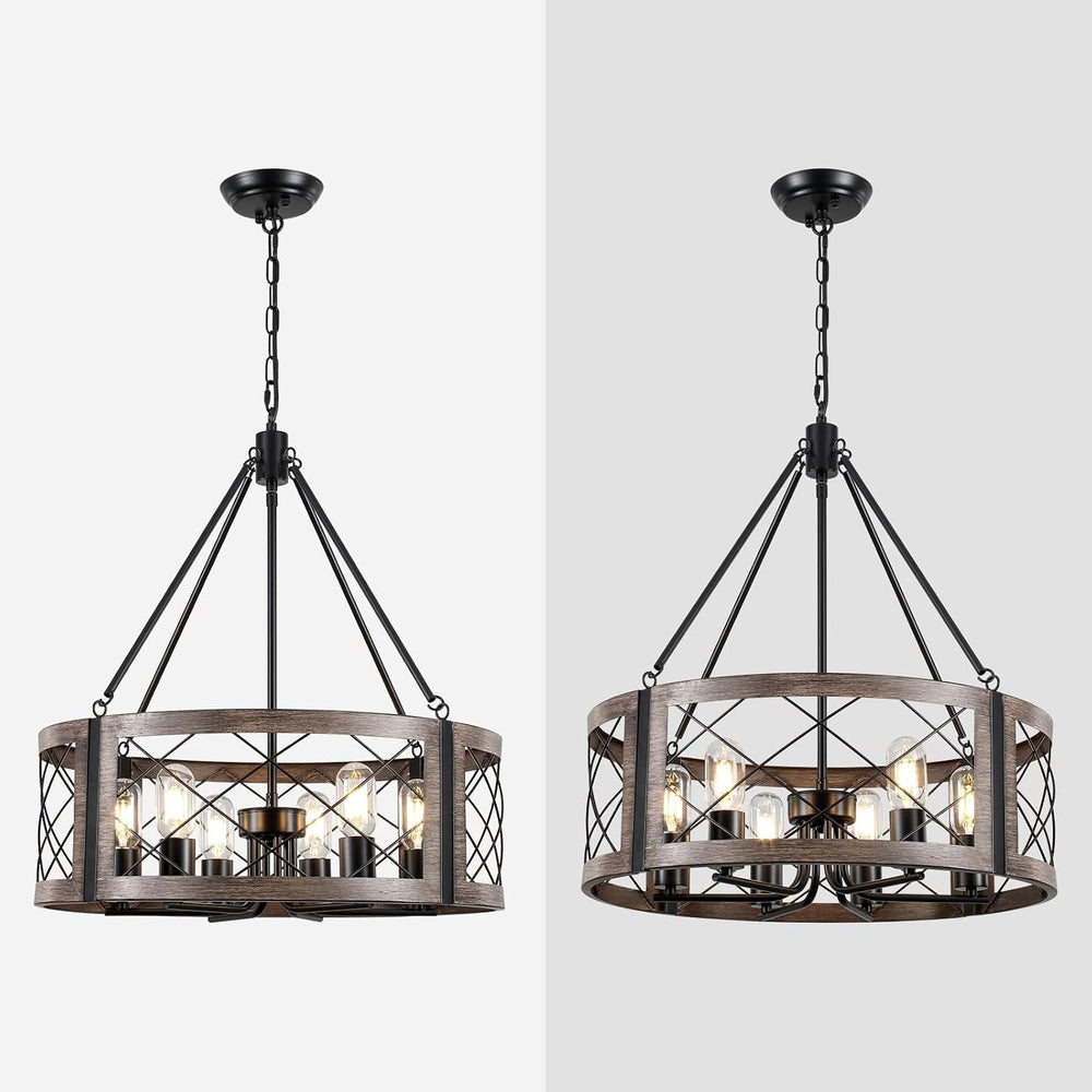 Farmhouse Drum Chandelier for Dining Room, 22" Rustic Black Chandelier w...