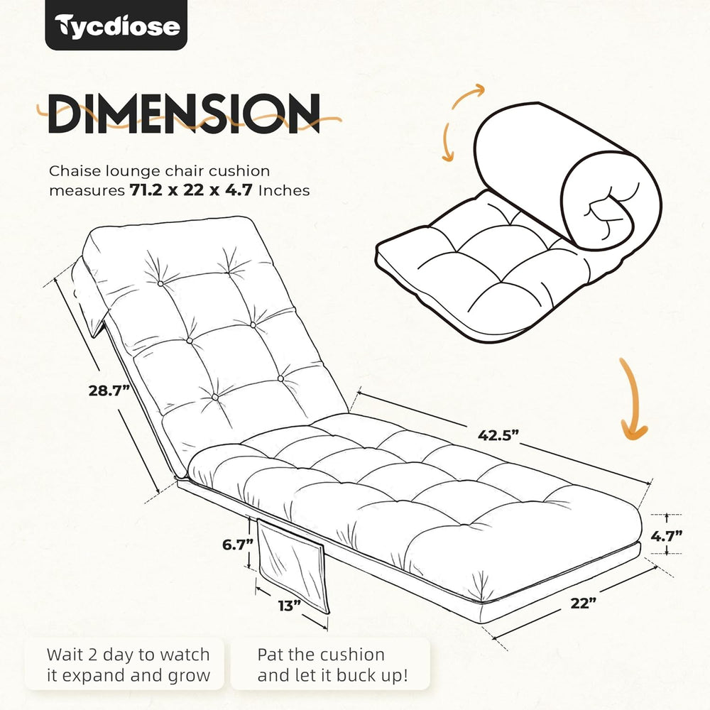 Outdoor Lounge Chair Cushion, Waterproof Replacement Chaise Lounge Cushions f...
