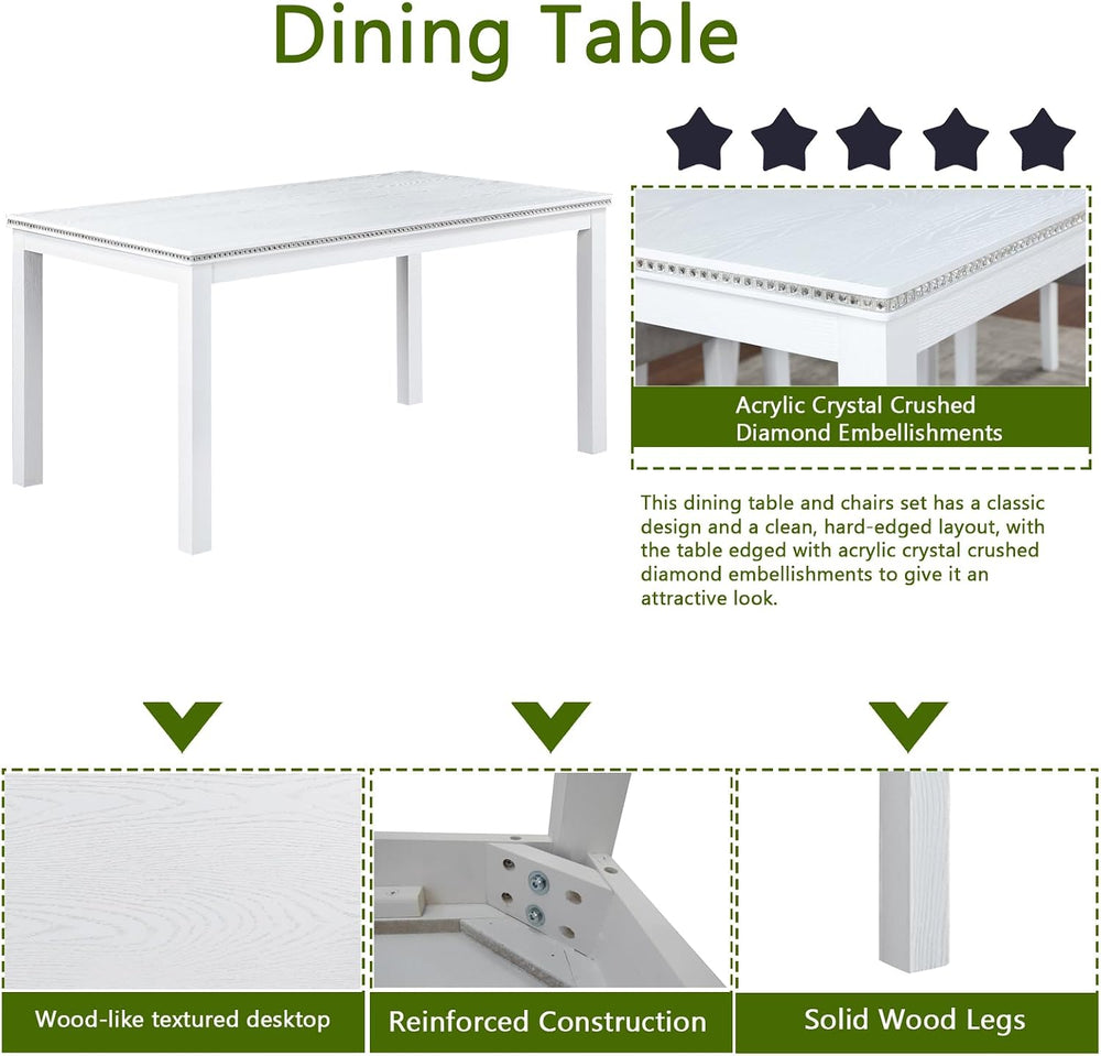 LUMISOL 6-Piece Dining Table Set for 6, Solid Wood Kitchen Table Set with 4 U...