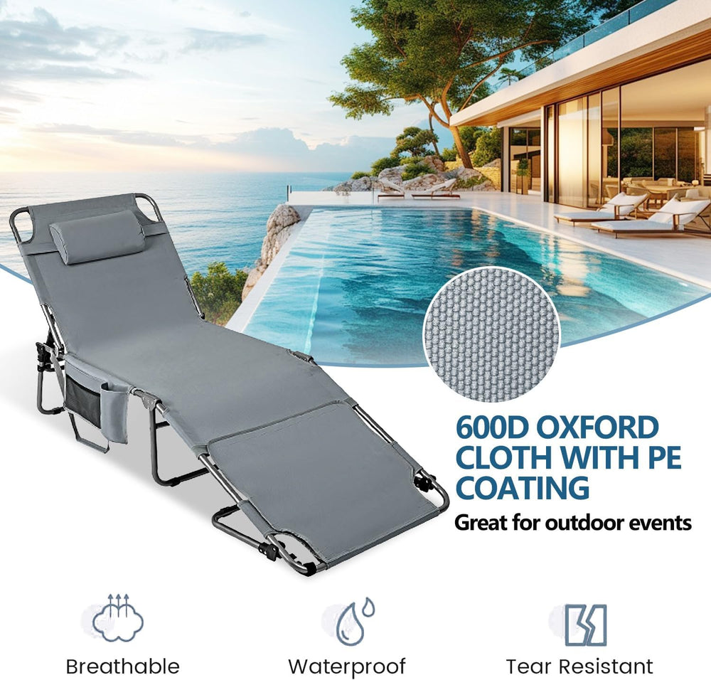 Tanning Chair with Face Hole, Adjustable Folding Chaise Lounge Chairs for Out...