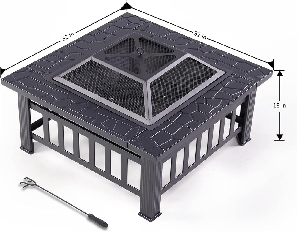 Redeo Outdoor Fire Pit 32 Inch Wood Burning Square FirePit for Outside Backya...