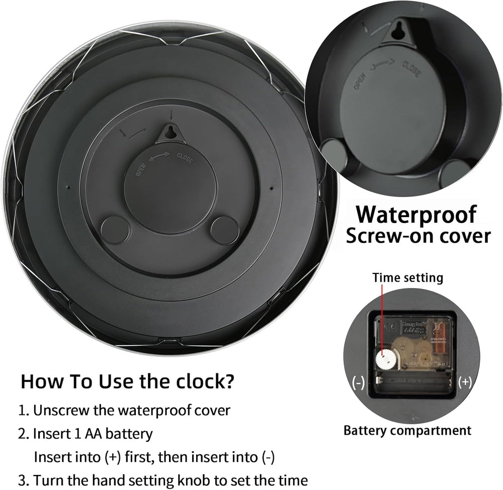 Caysie 16 Inch Sealed Large Outdoor Clocks Waterproof-Silver