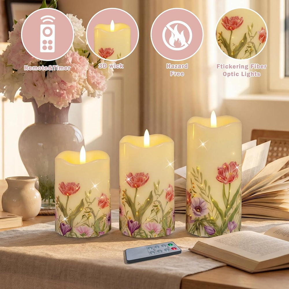 Flameless Candles, Battery Operated Floral Candles With Remote, Decorations