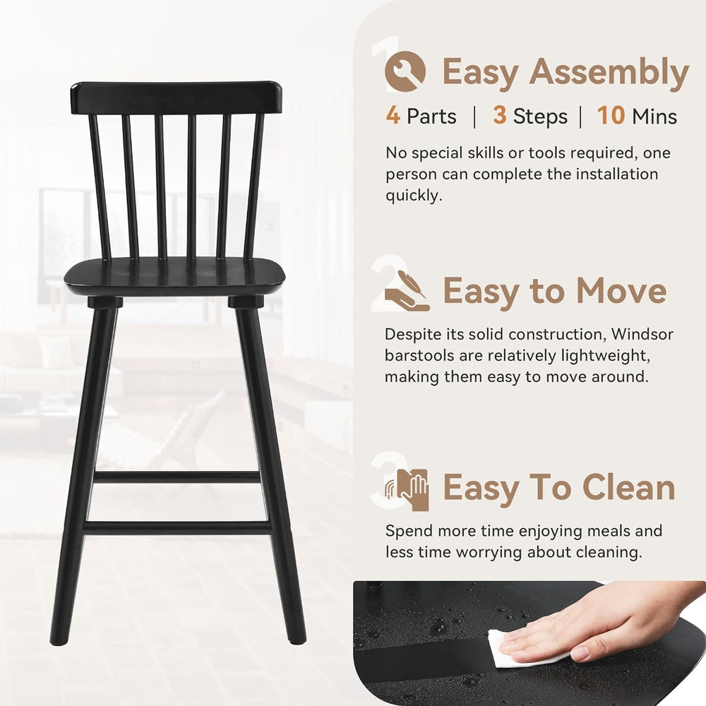 LUE BONA Windsor Wooden Bar Stools Set of 2 for Kitchen Island, Farmhouse 24 ...