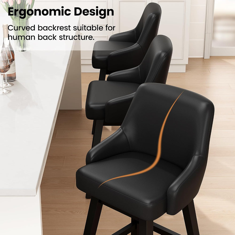 REONEY Swivel Bar Stools Set of 3, 24" Upholstered Counter Height Barstool