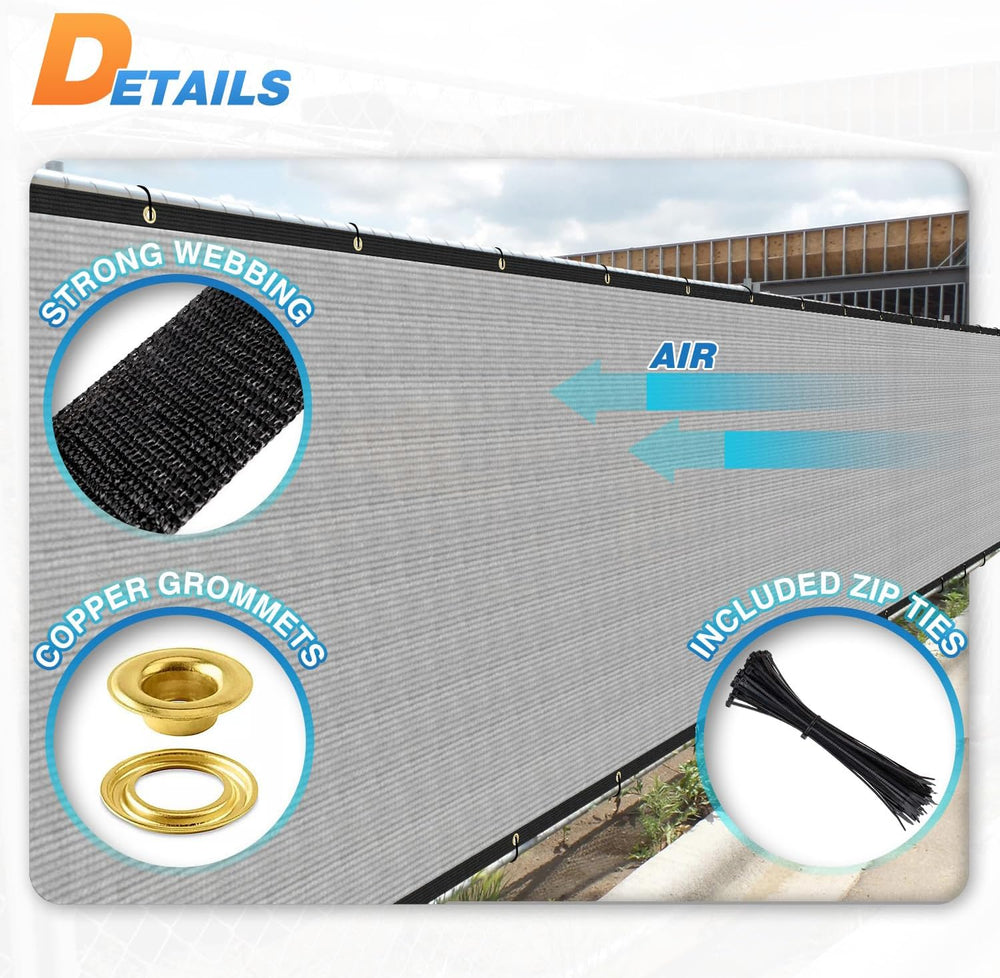 TANG 6' x 50' Privacy Fence Screen Gray Shade Cloth with Grommets, Ch...