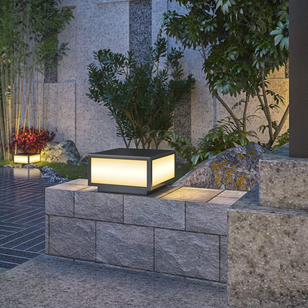 Pillar Lamp Post Light, Fence Deck Cap Light Lantern Column Lamp for Flat Sur...
