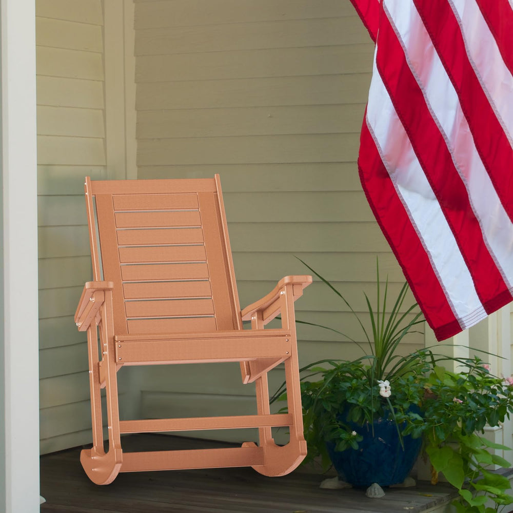 GREENVINES Oversized Outdoor Rocking Chairs Set of 4, HDPE Rocker, Teak