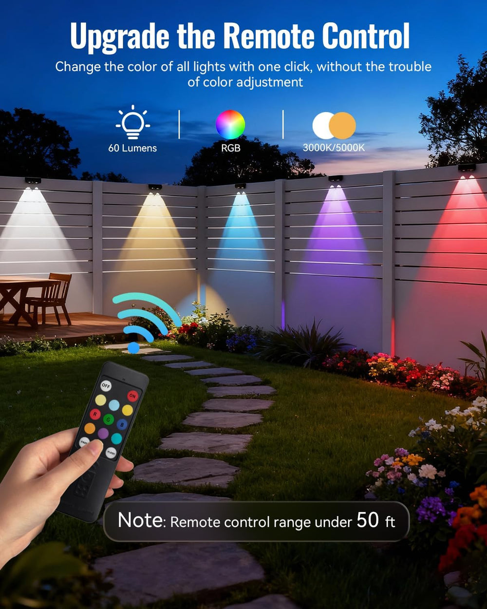 Solar Fence Lights Outdoor with Remote 8 Pack, Warm/Cool White & RGB 12 M...