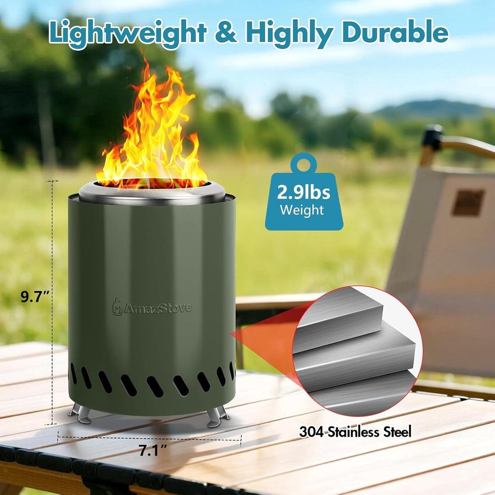 9.7 x 7.1 Inch Tabletop Fire Pit by AmazStove, Low Smoke Camping Stove for Ou...