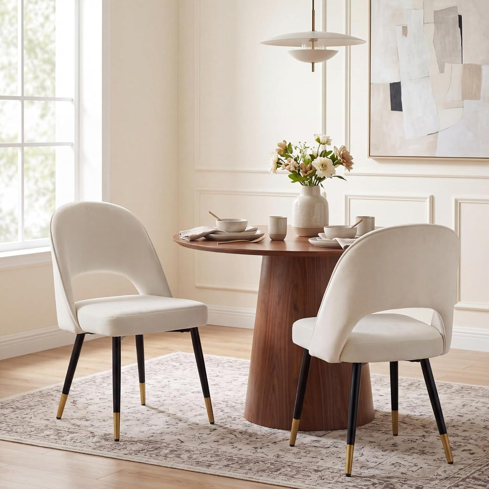 DUOMAY Modern Dining Chair Set of 2 with Open Back, Velvet Upholstered Armles...