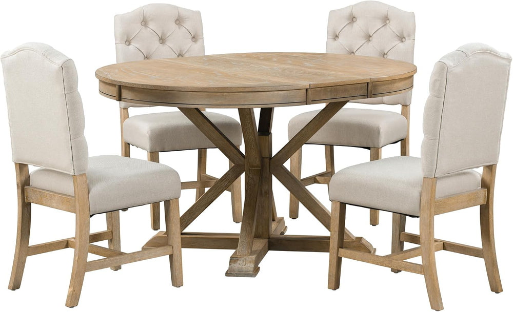 LUMISOL 5-Piece Solid Wood Dining Table Set for 4, Extendable Kitchen Table S...