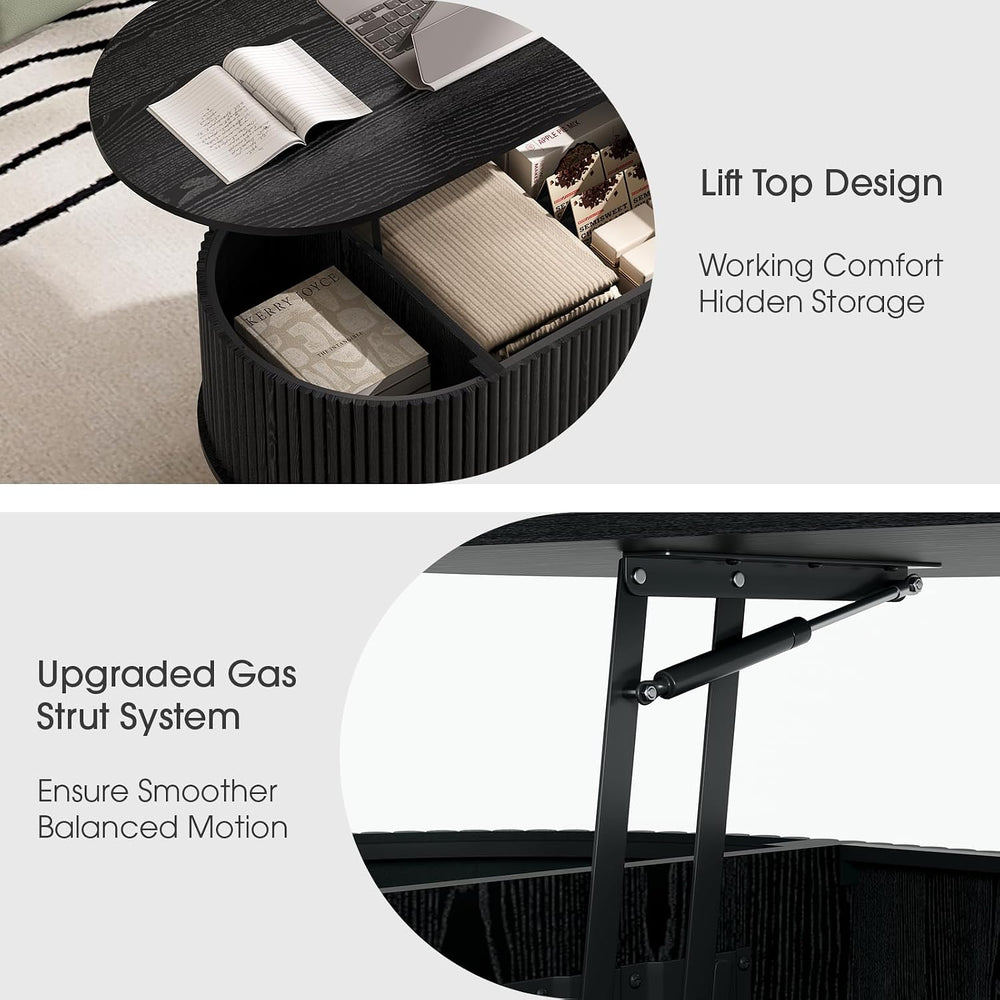 JOINICE Oval Lift Top Coffee Table with Storage for Living Room,42.5",Black