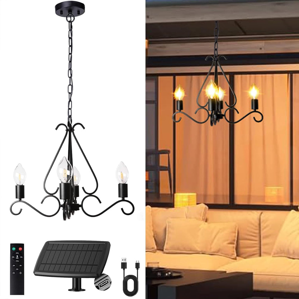 TWINKVILLA Solar Chandelier Outdoor, 4-Lights 23" Rustic Farmhouse Indus...