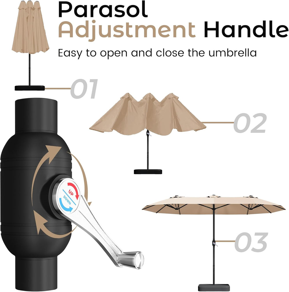 15ft Patio Umbrella with Base,Large Double-Sided Rectangular Umbrella,Beige