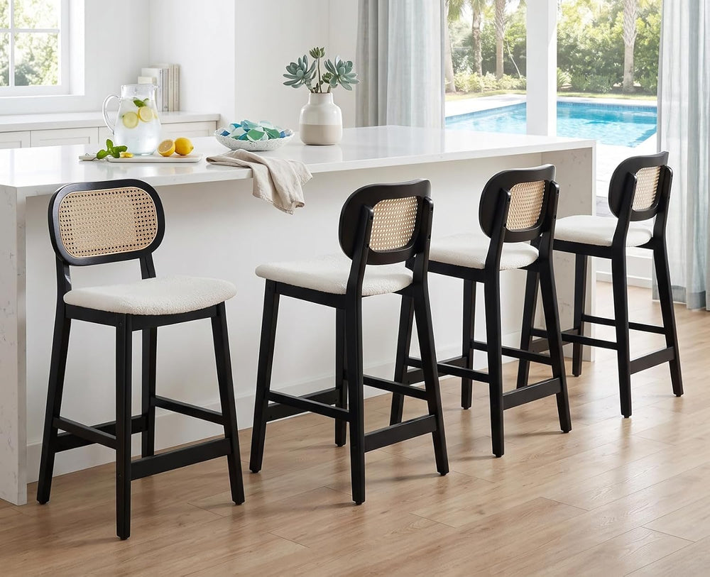 EALSON Counter Height Bar Stools Set of 2 Rattan Back Farmhouse Barstools Mid...