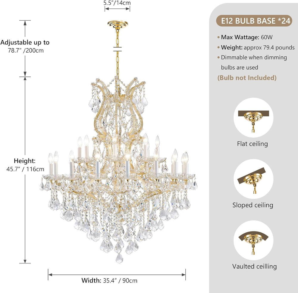 Gold Large Crystal Chandelier-24-Light Chandelier Light Fixture Modern Maria ...