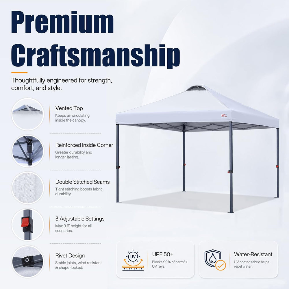 MASTERCANOPY 10x10 Durable Pop Up Canopy Tent with Roller Bag, White