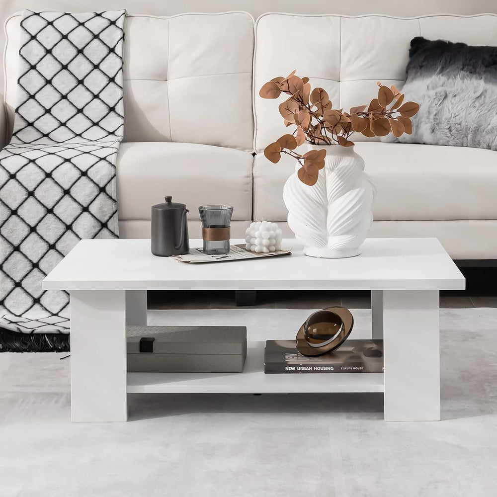 Tangkula 2-Tier Coffee Table, Modern Rectangular Center Cocktail Table with 5...