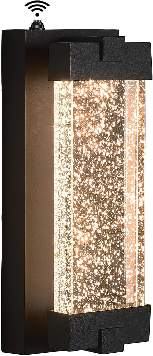 Black Wall Sconce with K9 Crystal Bubble and Dusk to Dawn Sensor, Exterior LE...