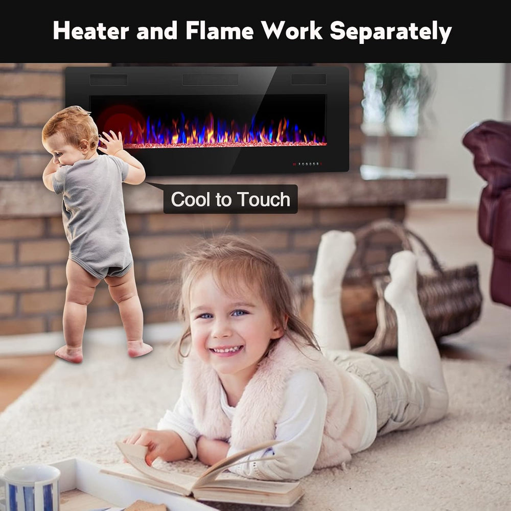 R.W.FLAME 60" Recessed and Wall Mounted Electric Fireplace, Low Noise, F...