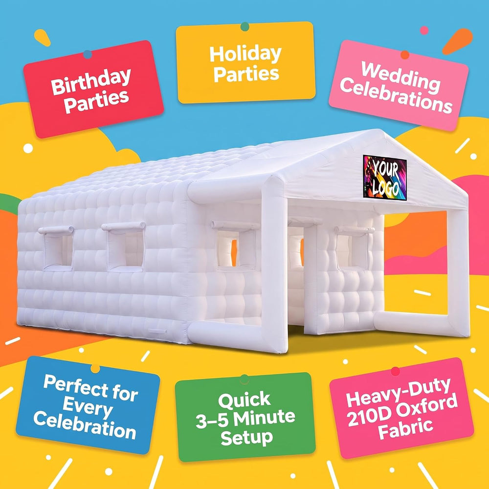 37×20×13Ft White Inflatable Nightclub, Blow up Party Tent with Blower