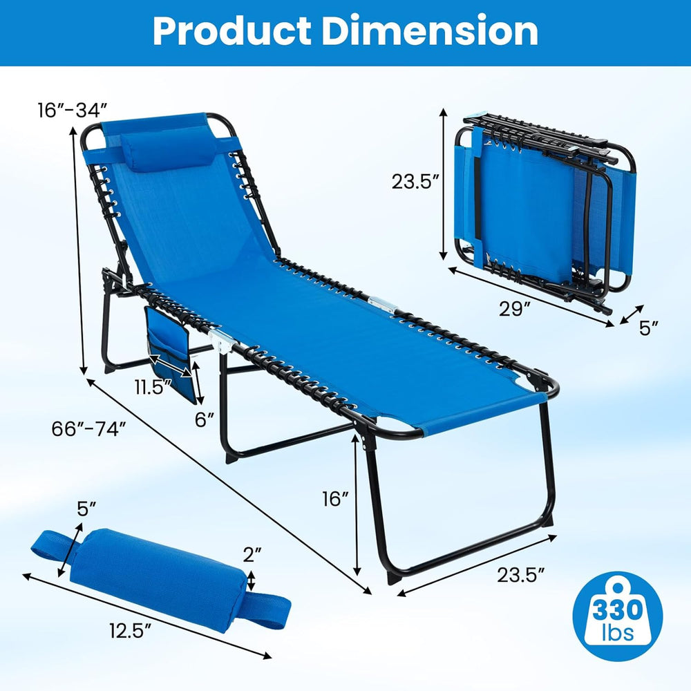GYMAX Lounge Chairs for Outside, Extra High Folding Beach Tanning Lounger wit...