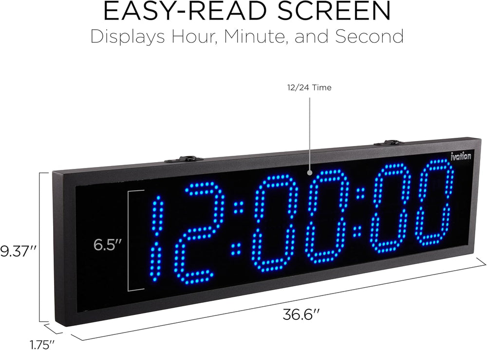 Ivation Large Outdoor Waterproof Digital Clock w/Big Display & Timer, 36&...