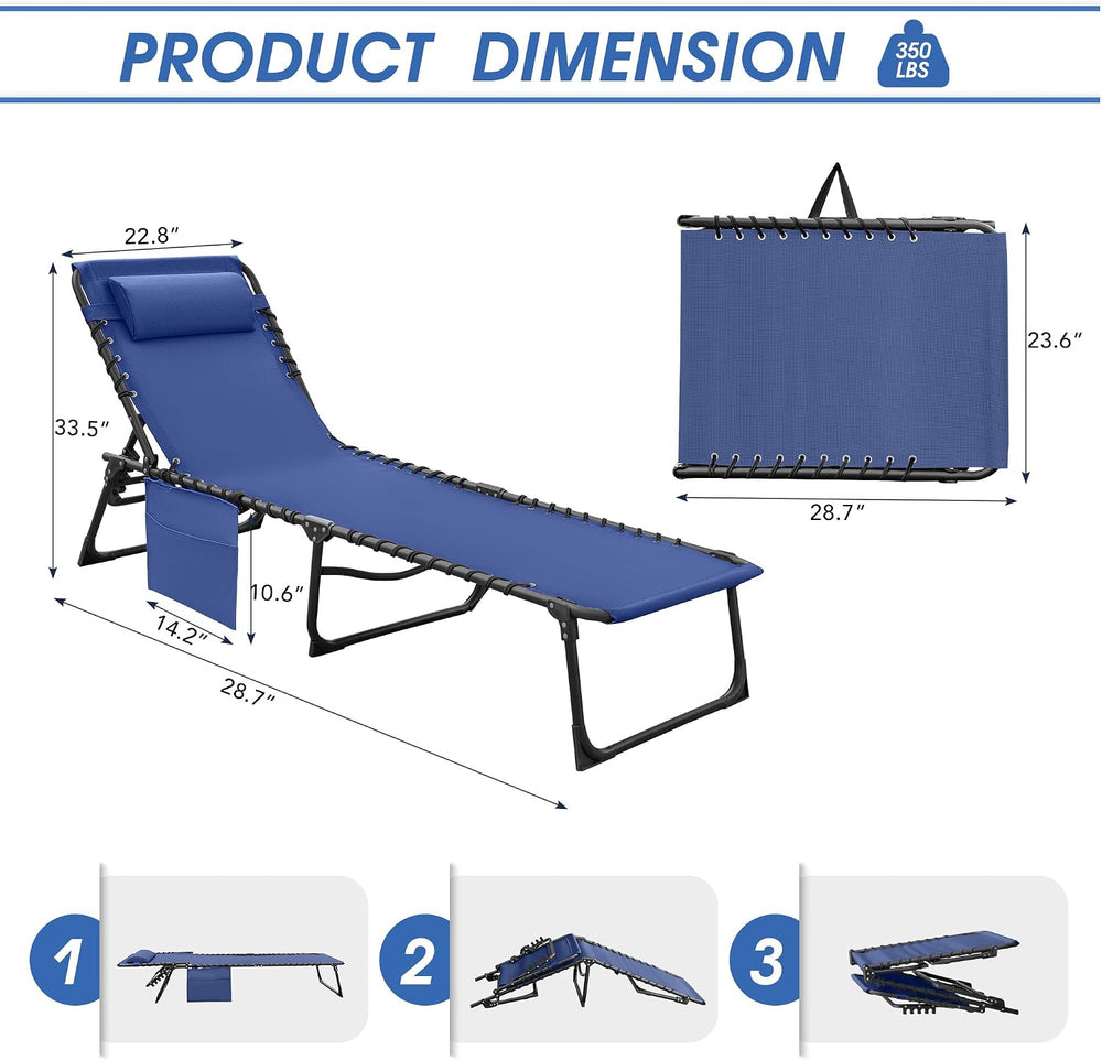 Flamaker Foldable Chaise Lounge Chair 5-Position Adjustable, Tanning Chair wi...