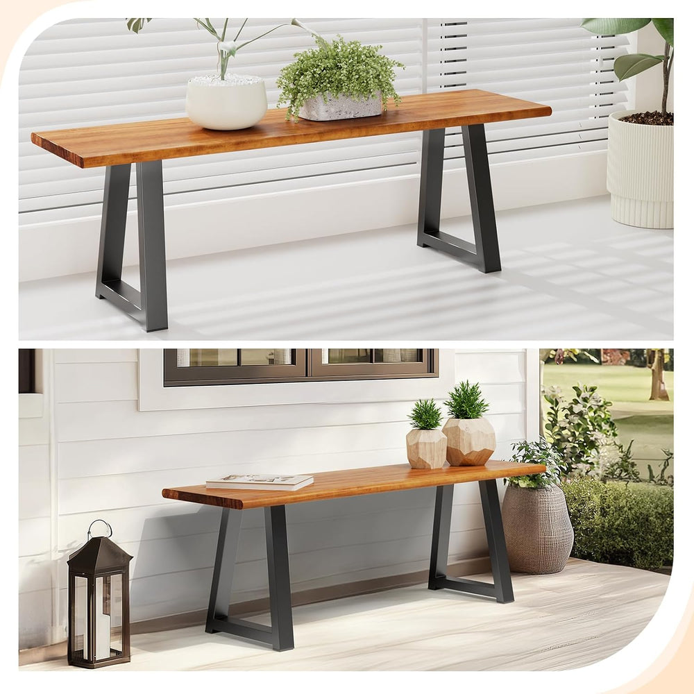 VINGLI Outdoor Bench with Metal Legs Rustic, Wood Dining Bench Indoor Outdoor...