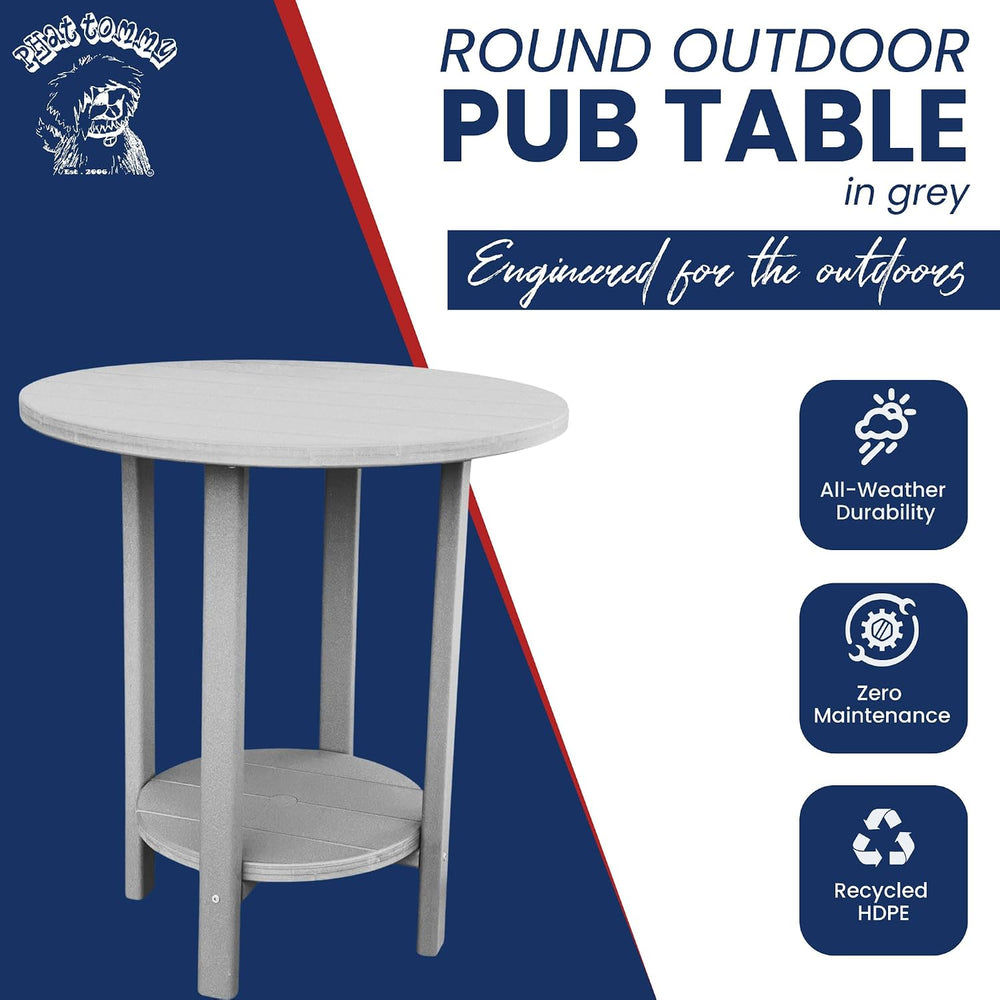 Phat Tommy Round Bar Height Patio Table - Outdoor Bar Table - Balcony Height ...