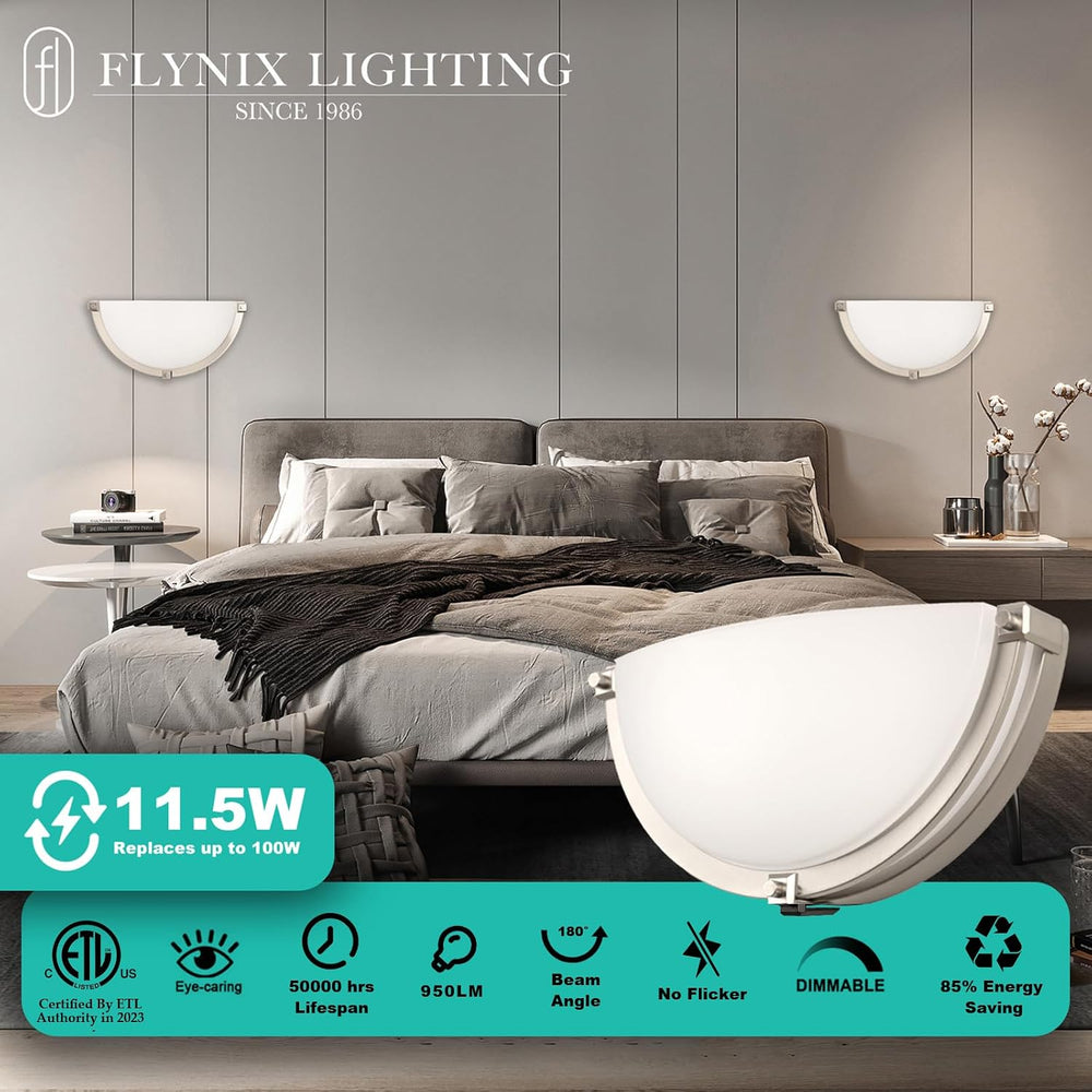 13 inch Dimmable LED Wall Sconce, Half Moon Wall Light Fixture, 3000K/4000K/5...