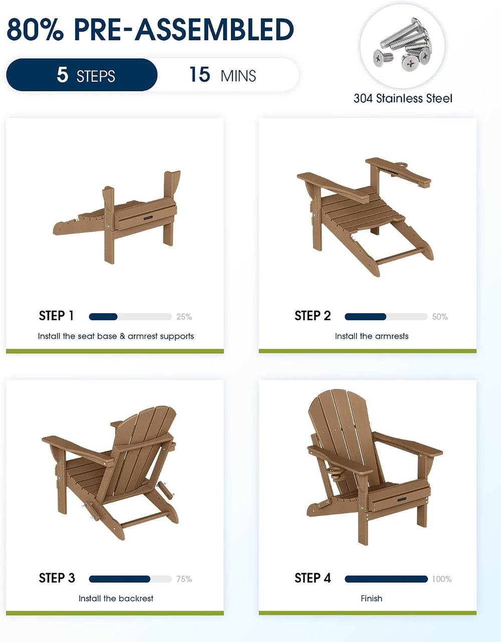 MUCHENGHY Folding Adirondack Chairs, Patio Chairs, Lawn Chairs, Outdoor Chair...