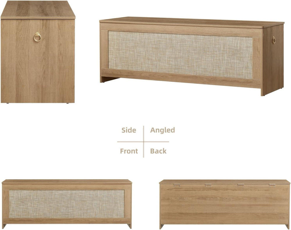 51.2" Storage Chest Extra Large, Rattan Storage Bench,(Cherry Brown