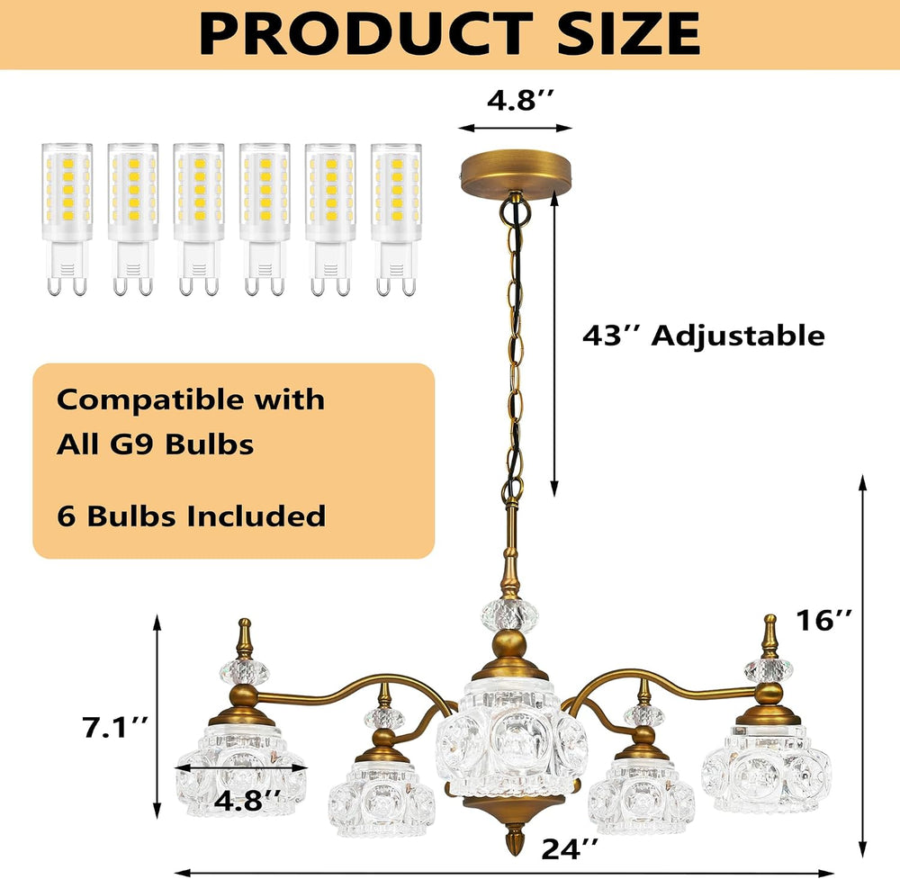 Montex Brass Pendant Light Fixture, Gold Vintage Chandelier Light Fixture 5 L...